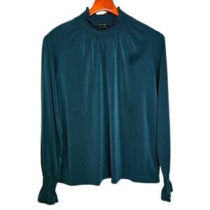 Banana Republic Stretch Ruffle Turtleneck Blouse in Beyond The Pines Green